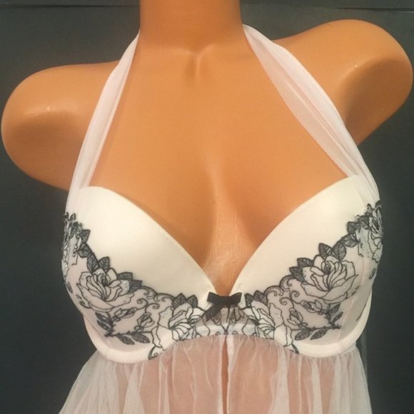 Victoria's Secret Flyaway Babydoll Slip Pink Floral Crystal Embellished 34C - Picture 4 of 6